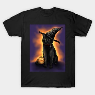 Cute Spooky Witch's Cat | Black Halloween Cat T-Shirt